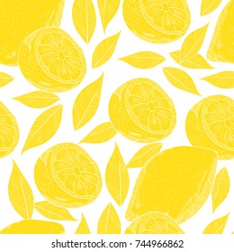 Lemon. Fruit. Wallpaper, seamless. Yellow pattern on white background. Silhouette.