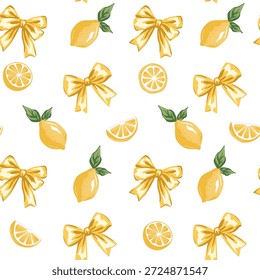 Fruta de limón, patrón amarillo sin fisuras del arco. Estampado de verano.	