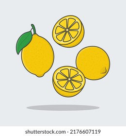Lemon Fruits Cartoon Vector Illustration. Falling Sliced Lemon Fruit Flat Icon Outline. Flying Lemon Fruits
