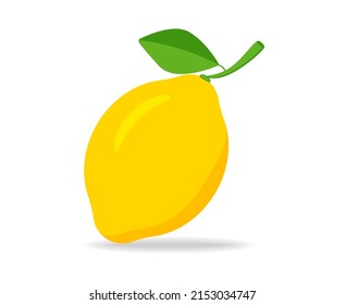 Lemon, fruits for eating. Illustration of yellow lemon with leaf, ripe fresh and juicy citrus vitamin. Organic object for food. Vitamins. Vector.