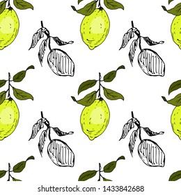 Lemon Fruits. Seamless pattern. Vector illustration.