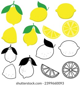 Lemon fruits set. Fresh lemon fruits,lemon slice. vector illustrations