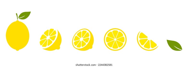 Lemon fruits slices set. Citrus collection. Vector illustration isolated on white.
