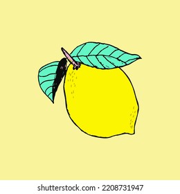 Lemon fruits vector illustration isolated on yellow background