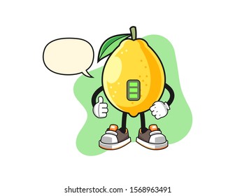Lemon full power with speech bubble cartoon. Mascot Character vector.