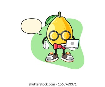 Lemon geek with speech bubble cartoon. Mascot Character vector.