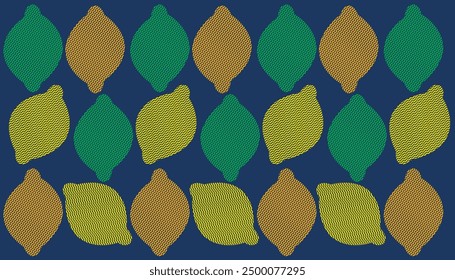 Lemon geometric pattern with colors using wavy lines on a black background. Elegant design for wallpaper, fabric prints, furniture, curtains. Unusual decorative image.