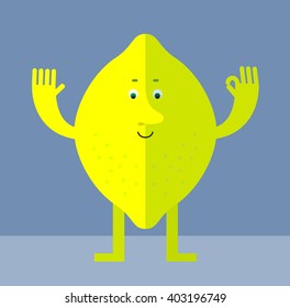 Lemon gesturing okay. Flat style vector illustration . Funny cartoon character