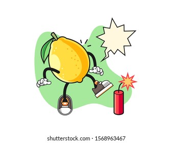 Lemon get surprise firecrackers with speech bubble cartoon. Mascot Character vector.