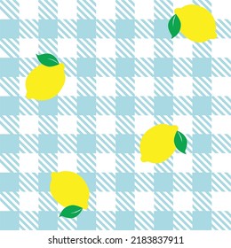 Lemon Gingham Seamless Pattern or All Over Print Vector