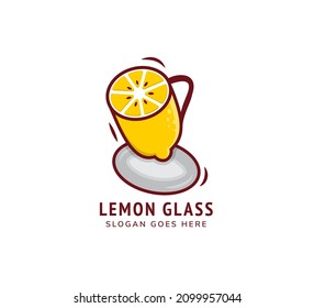lemon glass logo design template isolated on white background. combination glass cup with lemon fruit. 
