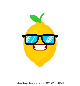 Lemon with glasses isolated. Fruit cool vector illustration