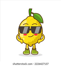 Lemon with glasses isolated. Fruit cool vector illustration