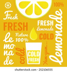 Lemon with glasses of lemonade or cocktail. Typography poster
