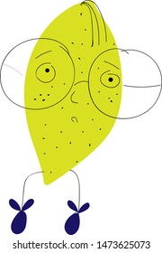 A lemon with glasses which is sad, vector, color drawing or illustration.