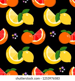 Lemon and grapefruit seamless pattern.