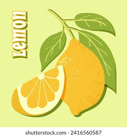 Lemon. Graphic element for your design.Colorful cute screen printing effect.Rizo texture effect. Vector illustration.