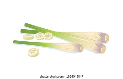 Lemon grass and slice isolated on a white background.