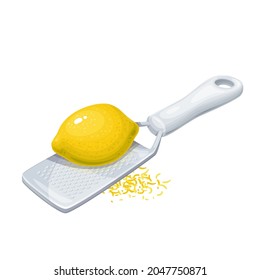 Lemon, grater and lemon zest vector illustration.