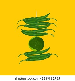 lemon and green chilies "nimbu mirchi" arranged and tied thread.  