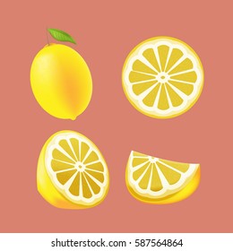 Lemon Green Fruit Isolated Set Vector