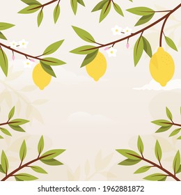 Lemon and green leaves background. Vector illustration. 