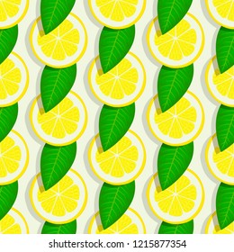 lemon with green leaves seamless pattern