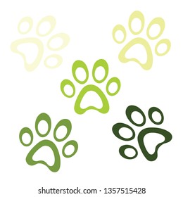 Lemon green paws set vector icon, animal paw isolated, graphic footprint, simple pets element illustration