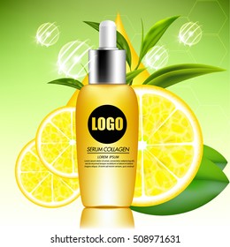 Lemon and Green tea Serum and Background Concept Skin Care Cosmetic.