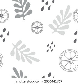 Lemon and grey leaves seamless vector pattern