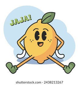 Lemon groovy cartoon Fruit cute kawaii Vector illustration