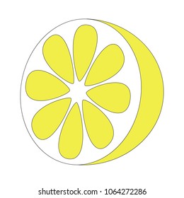 Lemon Half cartoon. Outlined illustration with thin line black stroke