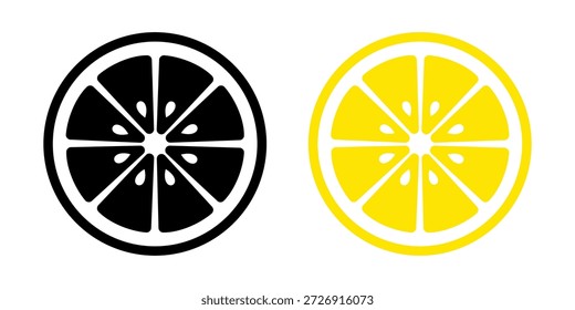 Zitronenhalber Vorderansicht. Schwarz-gelber Umriss. Minimales flaches Zitrusvektorsymbol einzeln.