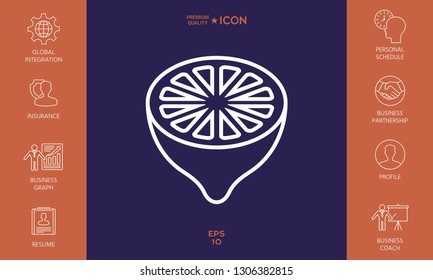 Lemon half, fruit cross-section - line icon