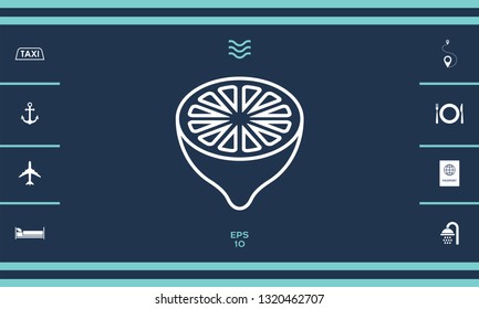 Lemon half, fruit cross-section - line icon