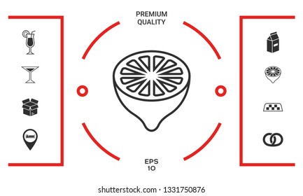 Lemon half, fruit cross-section - line icon