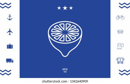 Lemon half, fruit cross-section - line icon
