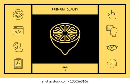 Lemon half, fruit cross-section - line icon