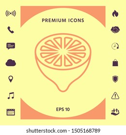 Lemon half, fruit cross-section - line icon