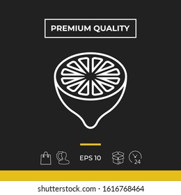 Lemon half, fruit cross-section - line icon