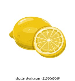 Lemon with a half isolated on a white background. A piece of lemon illustration. Citrus fruit.