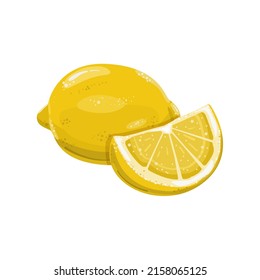Lemon with a half isolated on a white background. A piece of lemon illustration. Citrus fruit.