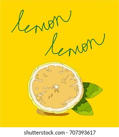 Lemon half on a yellow background with an inscription
