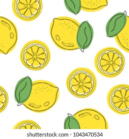 Lemon hand draw pattern. Yellow lemons seamless decorative background with. Vector illustration