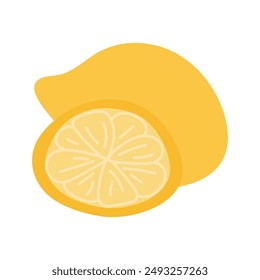 Lemon hand drawn in cartoon style. Vector illustration of a whole lemon and a piece of citrus fruit.
