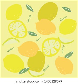 Lemon hand drawn doodle seamless Pattern, vector, illustration, background.