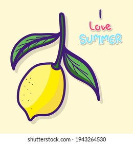 Lemon hand drawn. isolated on yellow background.Vector illustration EPS 10