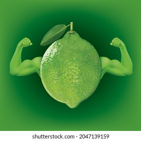 Lemon have arms showing strong muscles.illustration vector