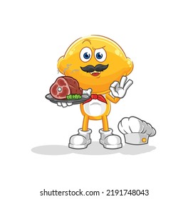 el chef de limón con mascota de carne. vector de dibujos animados