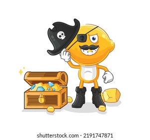 the lemon head pirate with treasure mascot. cartoon vector